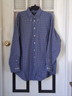 Nautica Men's Blue Plaid Long-Sleeve Button-Down Shirt